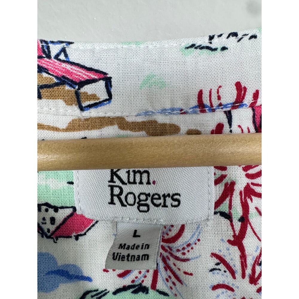 Kim Rogers Women's Tank Large Linen Sleeveless Beach Print Travel Vacation - Picture 3 of 10